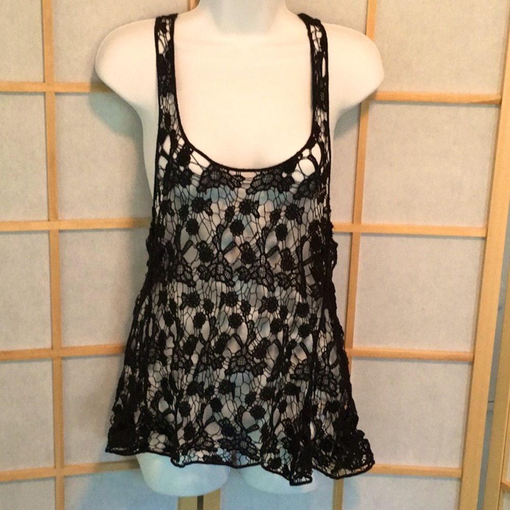 Crochet Top Beach Cover-Up Tank Cotton Lace Size M